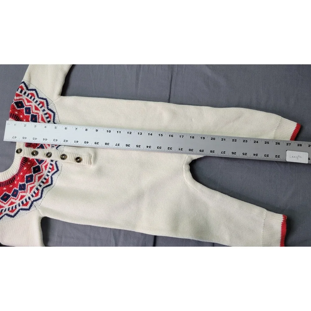Hanna Andersson Kids 2T Fair Isle Knit Romper Cream Red‎ Blue Cotton 67226 FWH24